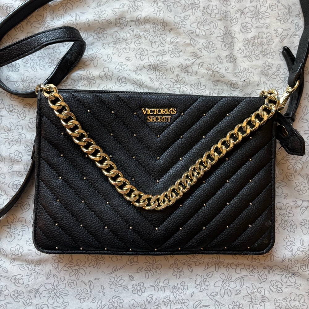 Victoria's Secret Black Crossbody with Gold Chain